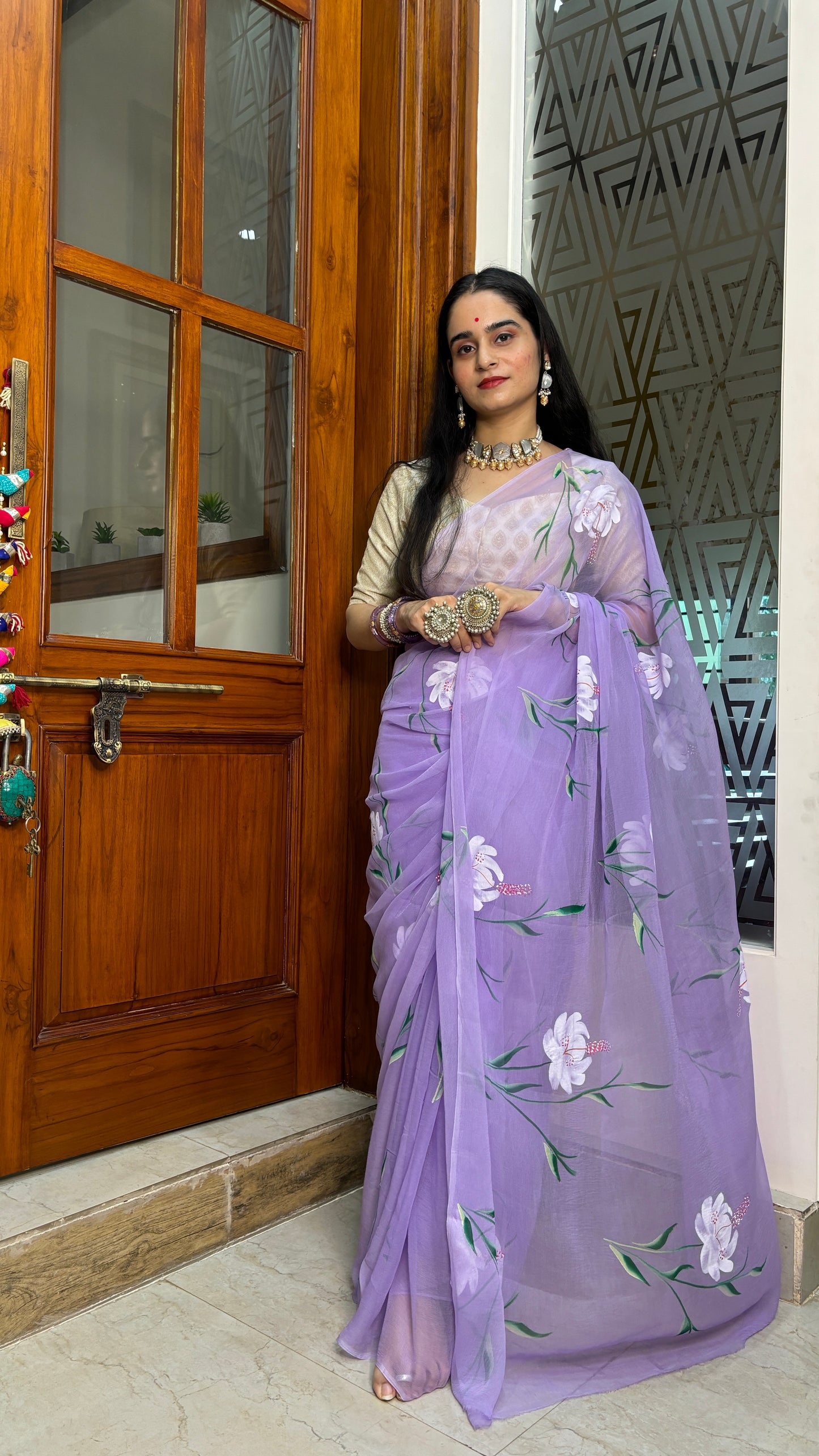 Gulmohar Lavender Chiffon Saree