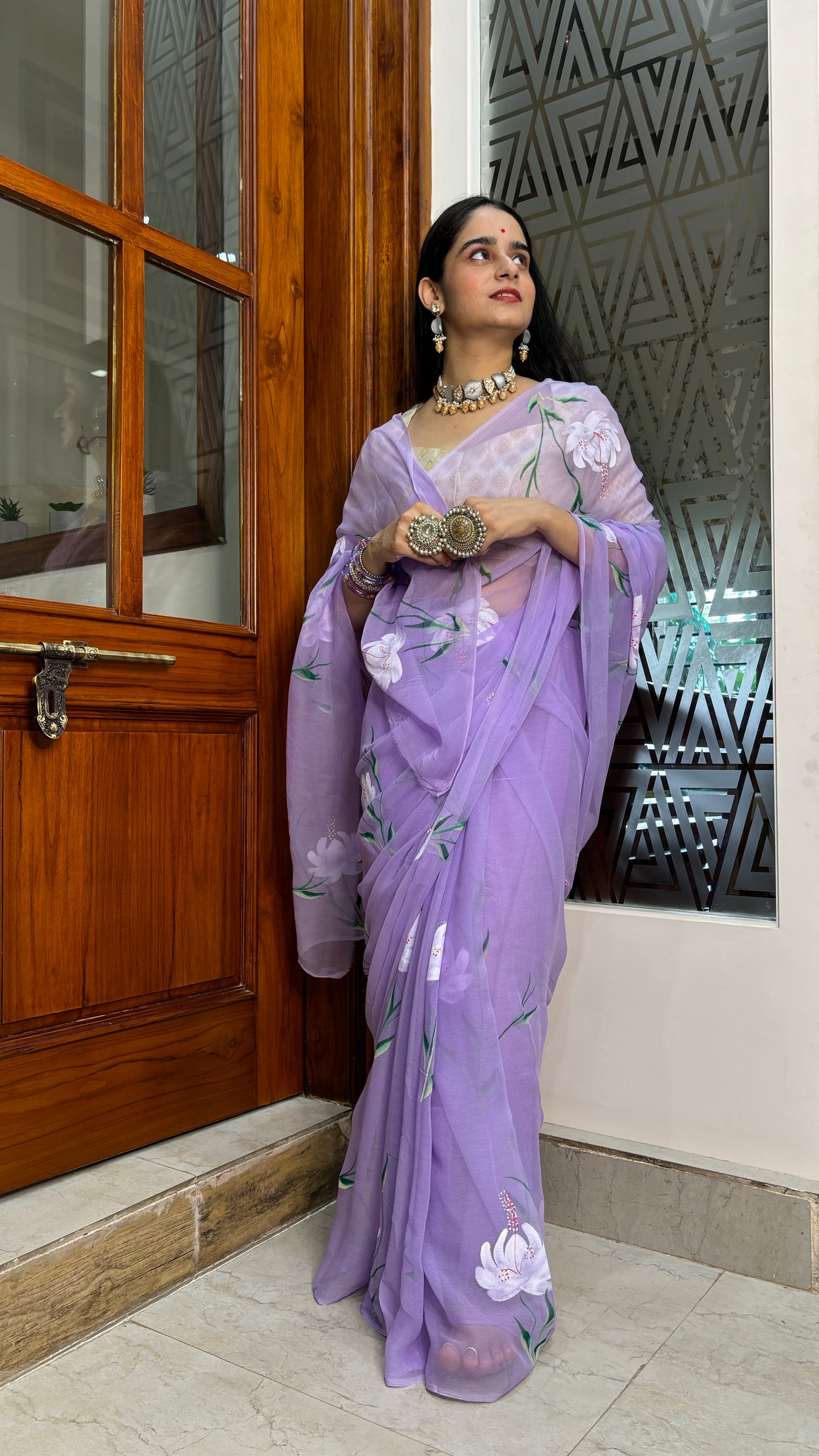 Gulmohar Lavender Chiffon Saree