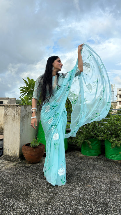 Gulmohar Sky Chiffon Saree