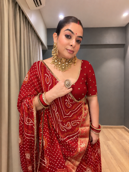 Falguni Red Bandhani Lehenga