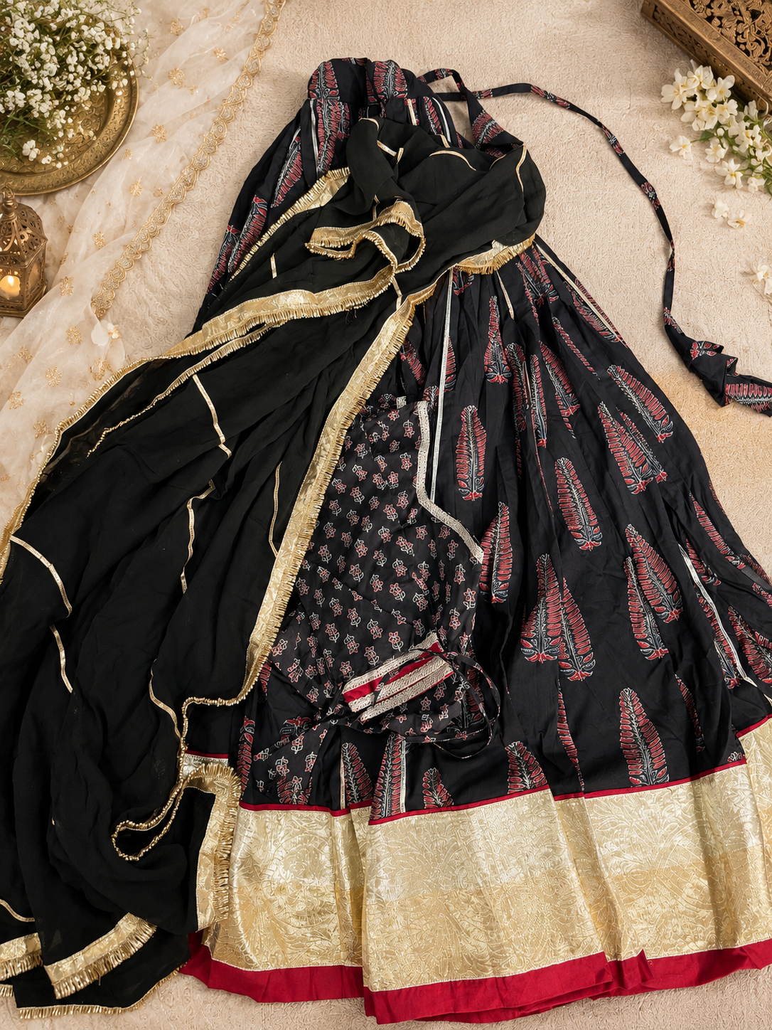 Aastha Black Ajrakh Lehenga