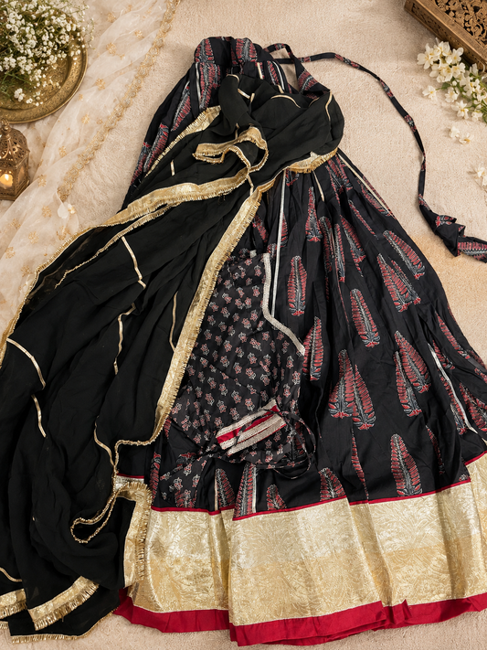 Aastha Black Ajrakh Lehenga