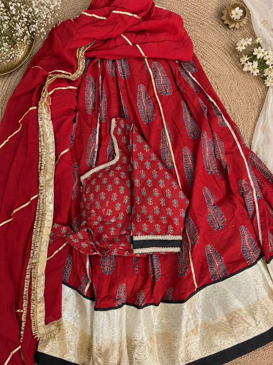 Aastha Red Ajrakh Lehenga