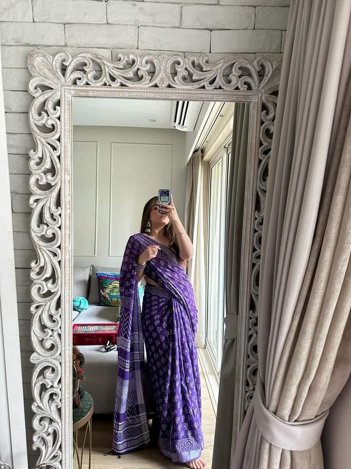 Gurleen Purple Linen Saree