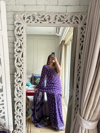 Gurleen Purple Linen Saree