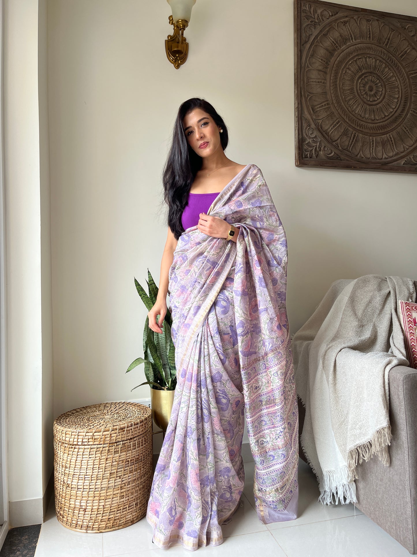 Mayra Maheshwari Chanderi Dabu Print Saree