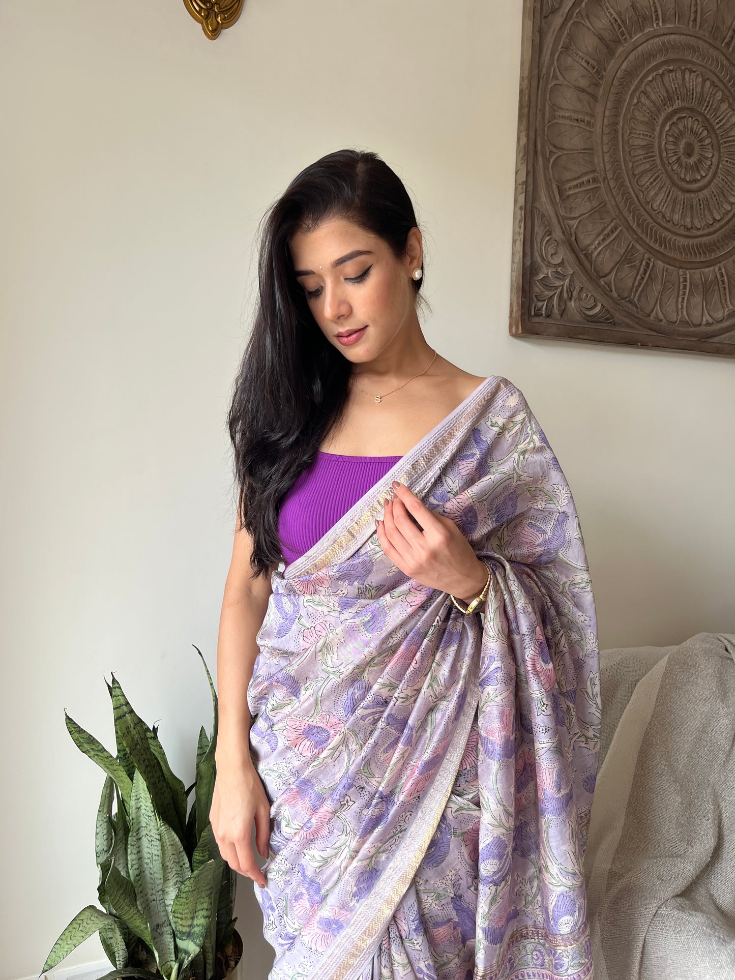 Mayra Maheshwari Chanderi Dabu Print Saree